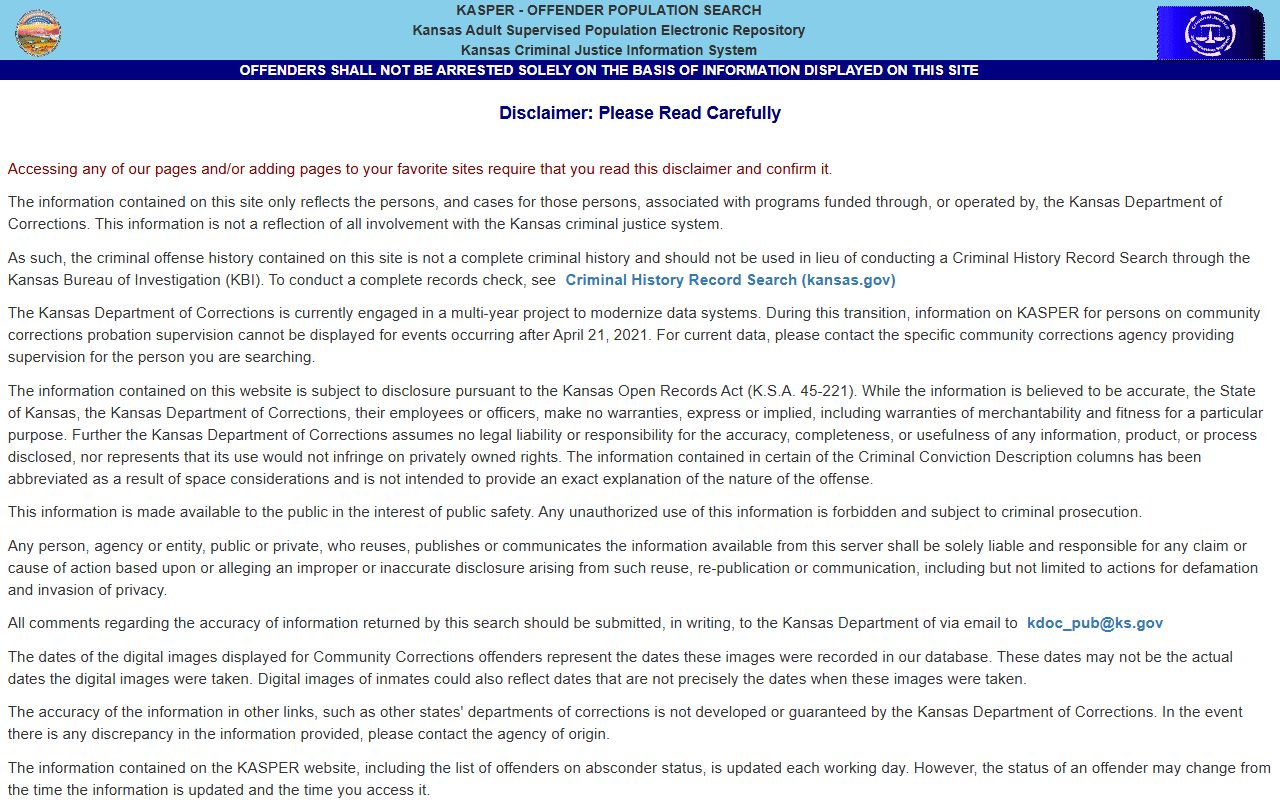 Graham County inmate population KASPER search form